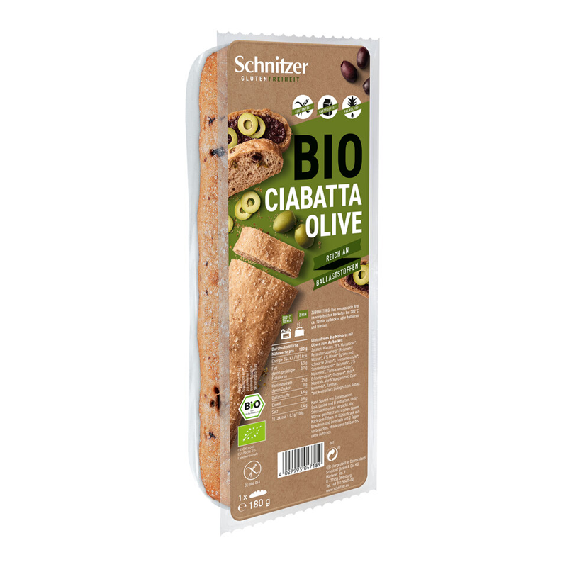 Bezlepková ciabatta s olivami Olive bio 180g Schnitzer
