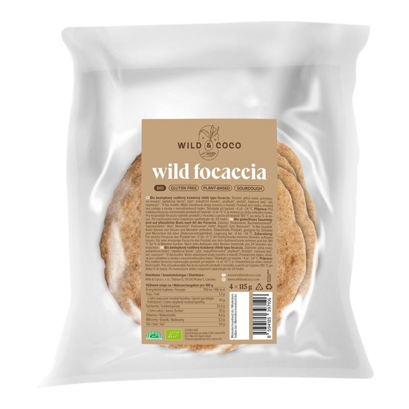 Bezlepková focaccia mrazená 4ks bio 460g Wild&Coco