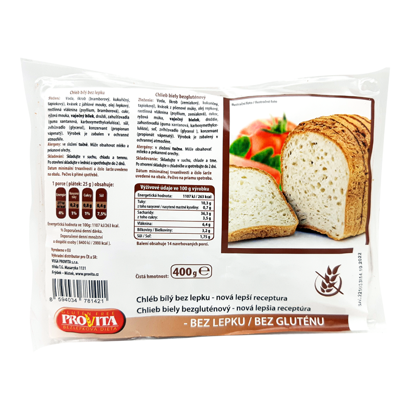 Biely bezlepkový chlieb krájaný 400g Provita