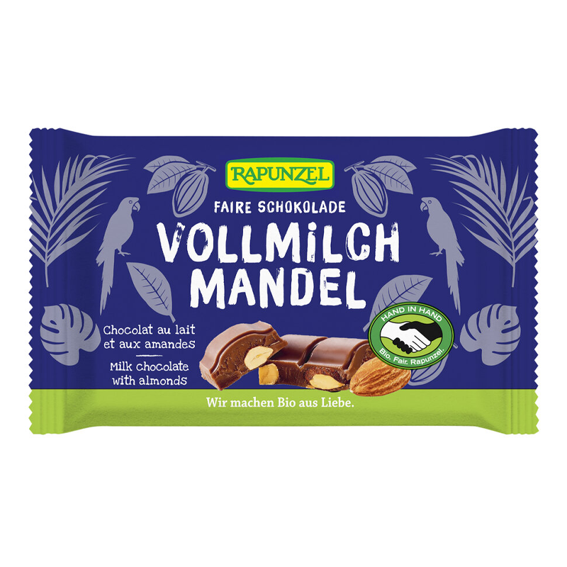 Čokoláda mliečna s celými mandľami bio fairtrade 100g Rapunzel