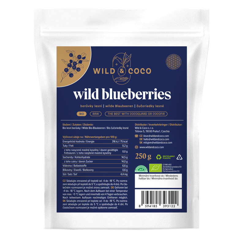 Čučoriedky mrazené bio 250g Wild&Coco
