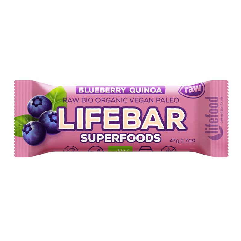 Tyčinka Lifebar Superfoods čučoriedka a quinoa bio 40g Lifefood