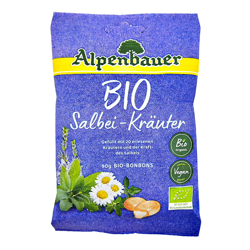 Vegánske cukríky šalvia a bylinky 90g Alpenbauer