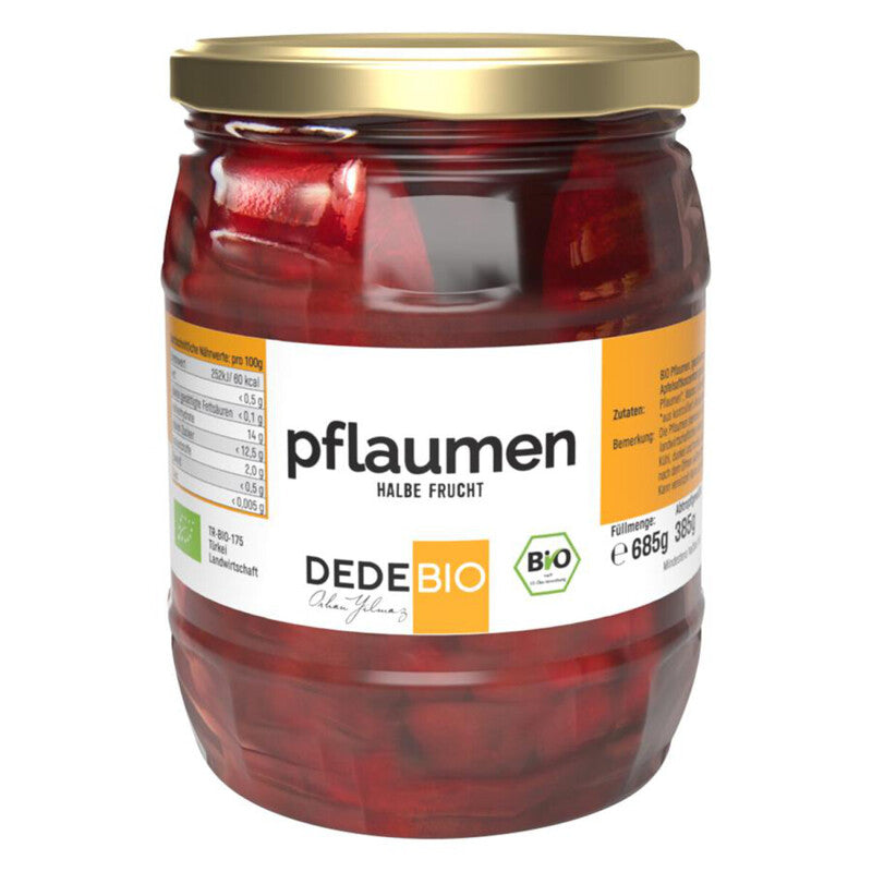 Zavárané slivky polovičky bez kôstok 685g DEDE BIO