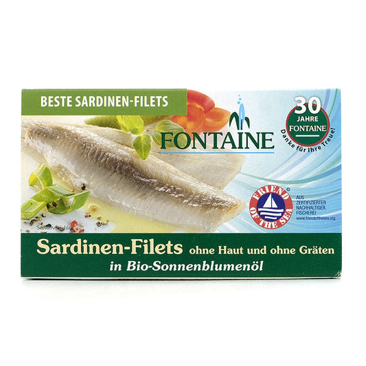 Sardinky v bio slnečnicovom oleji 120g Fointaine