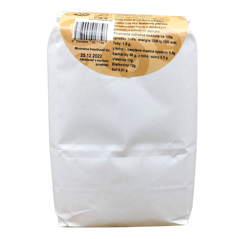 Špaldová múka celozrnná bio 1kg Biopekáreň